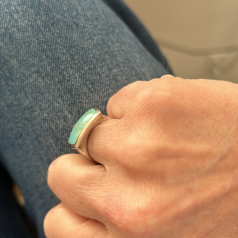 Sterling Silver And Faux Turquoise Ring Size 5 GUC - Picture 3 of 8